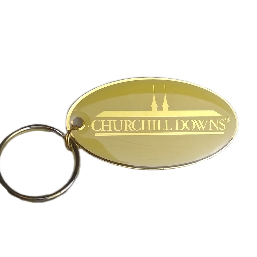 Churchill Downs Racetrack Keychain Gold Tone Cream Color Dangle 2.5" EUC